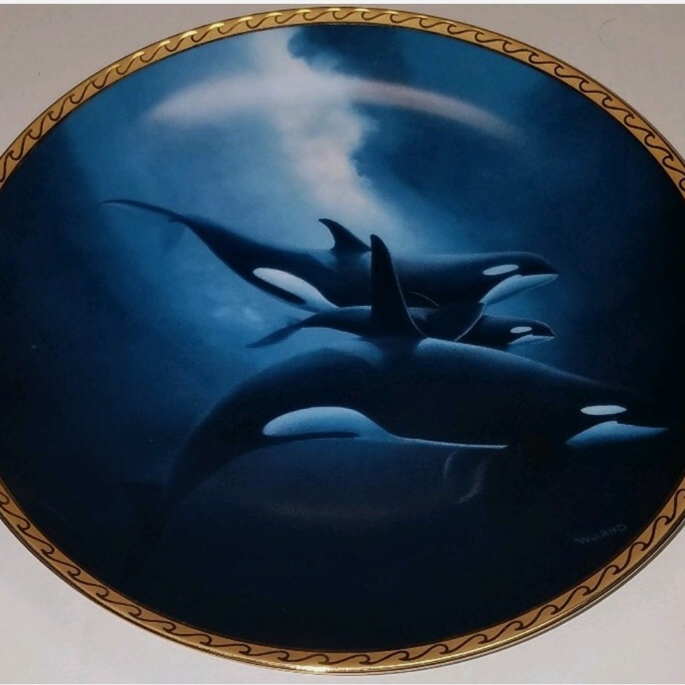 Orca Trio Plate by Wyland vintage
